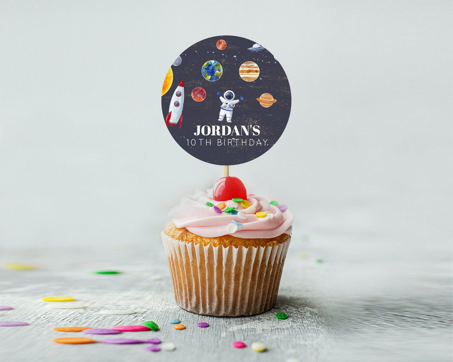 Space Cupcake Toppers Space Decor First Trip Around the Sun Decor Decor Sky Stars Planets Milkyway Solar System Cupcake Topper D10144
