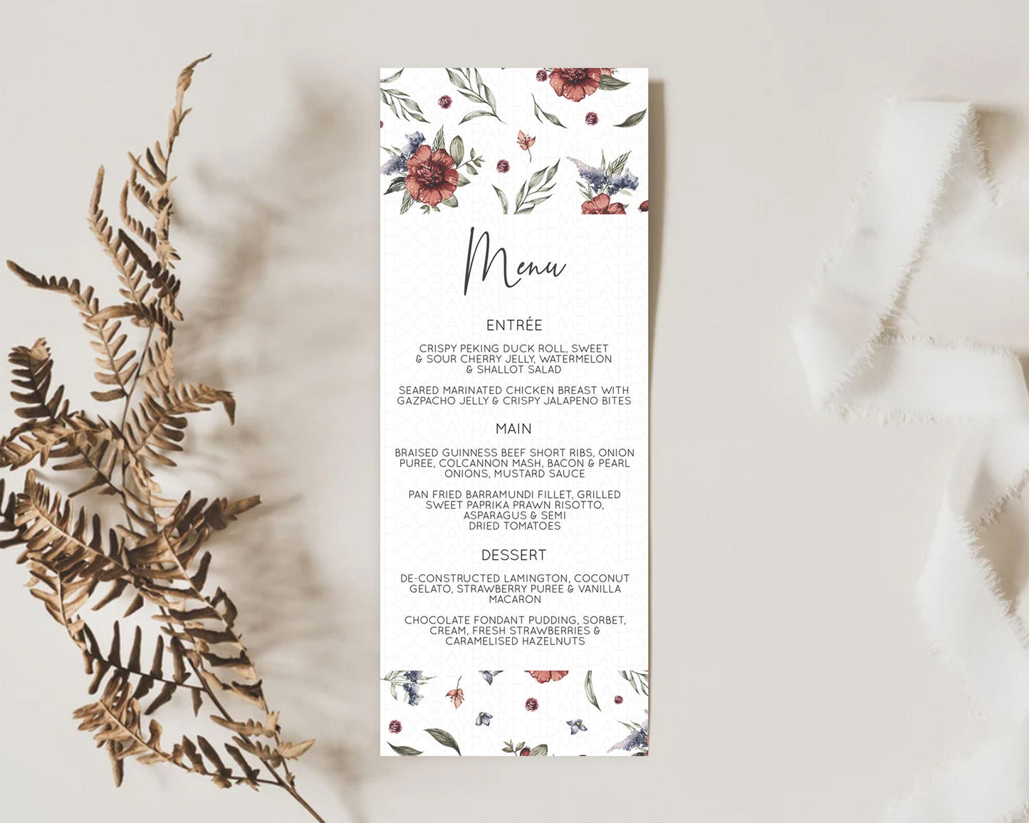 Secret Garden Menu Wildflower Menu Template Pastel Flower Garden Table Decor Boho Floral Dinner Dessert Floral Party Food Menu D10503