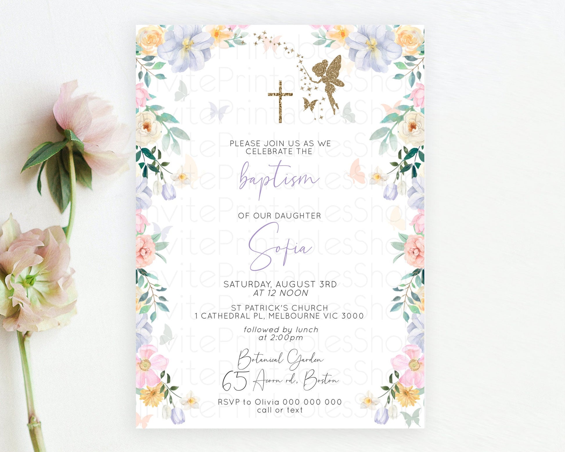 Editable Fairy Baptism Invitation Fairy Baptism 1st Birthday Invitation Ench