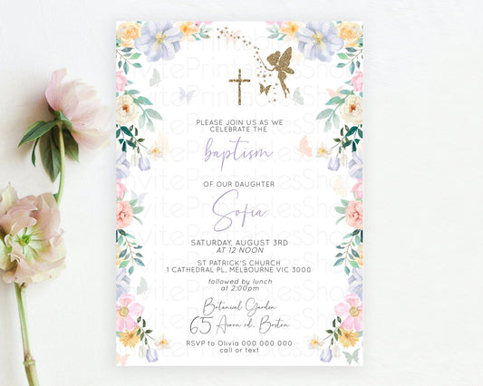 Editable Fairy Baptism Invitation Fairy Baptism 1st Birthday Invitation Ench