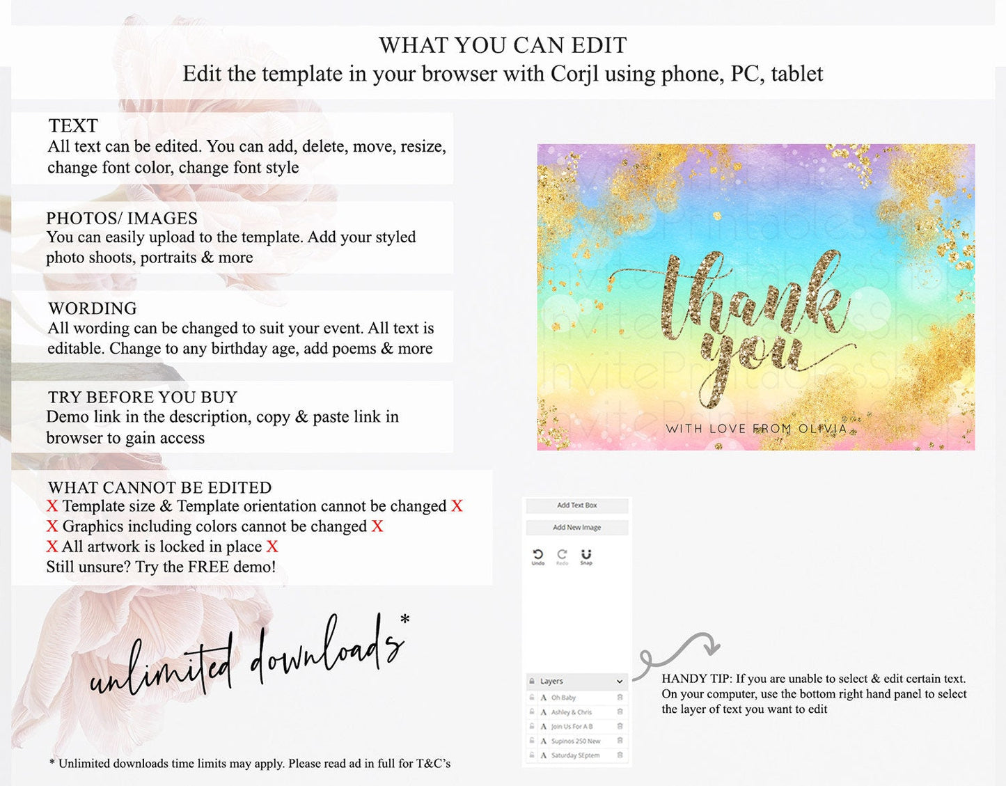 Pastel Thank You Rainbow Thank You Card Colorful Pastel Birthday Thank You Card Confetti Watercolor Pastel Teacher Thank You Cards D10561