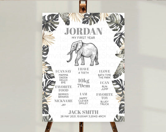 Elephant First Birthday Milestone Board Elephant Milestone Poster One Wild Year Safari Adventure Elephant Zoo Birthday Welcome Sign D10806