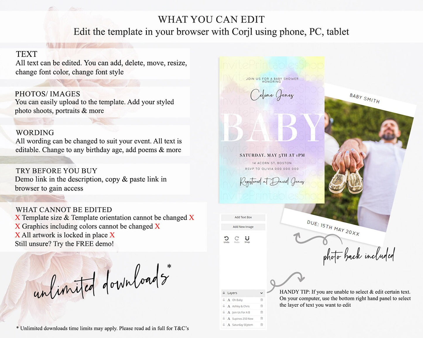 Pastel Baby Shower Invitation Rainbow Baby Shower Invitation Colorful Pastel Watercolor Invitation Gold Glitter Sprinkles Ombre D10617