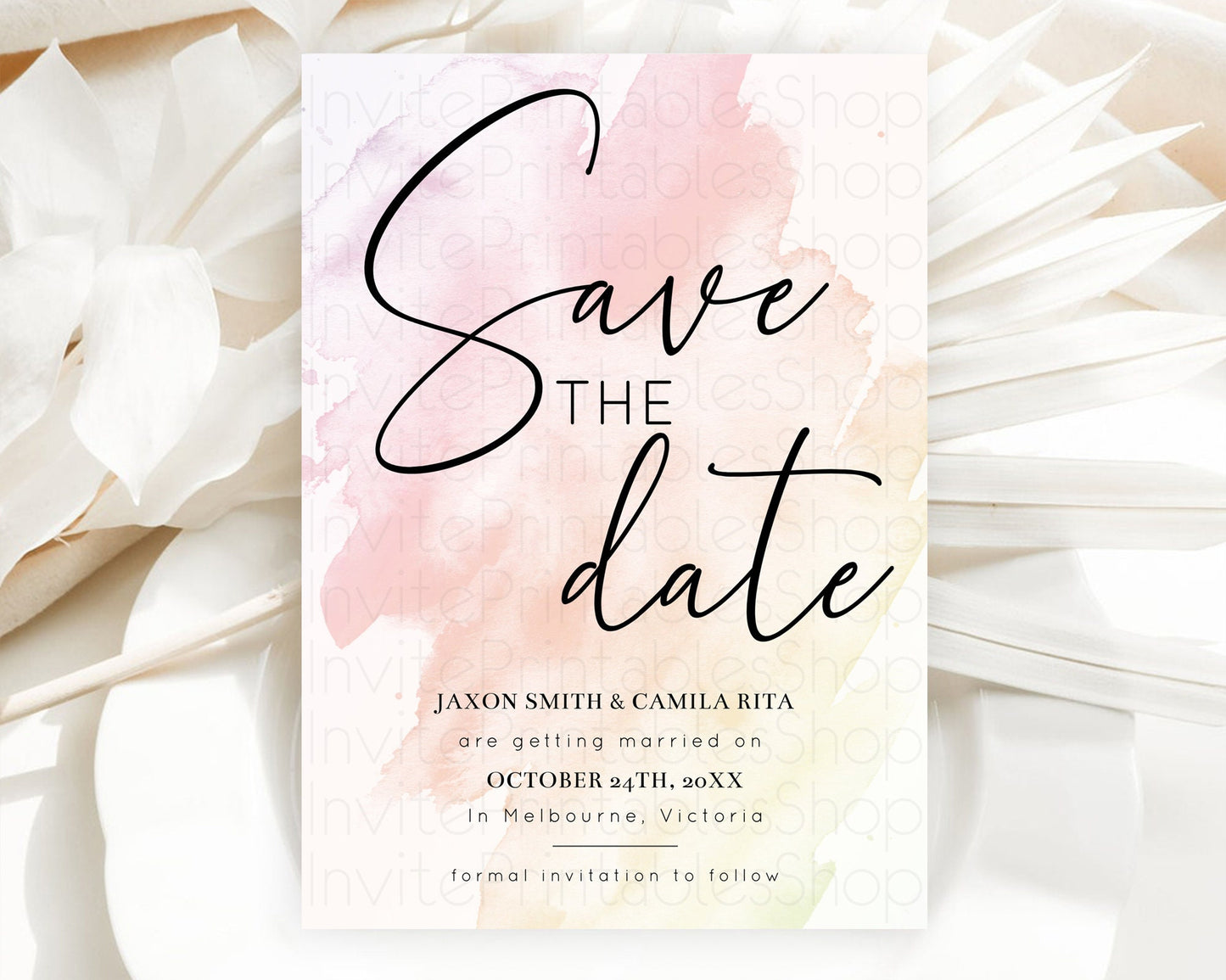 Pink Watercolor Save The Date Template Ombre Pink Watercolor Splash Party 1st Birthday Baby Shower Wedding Baptism Bridal Shower D10164