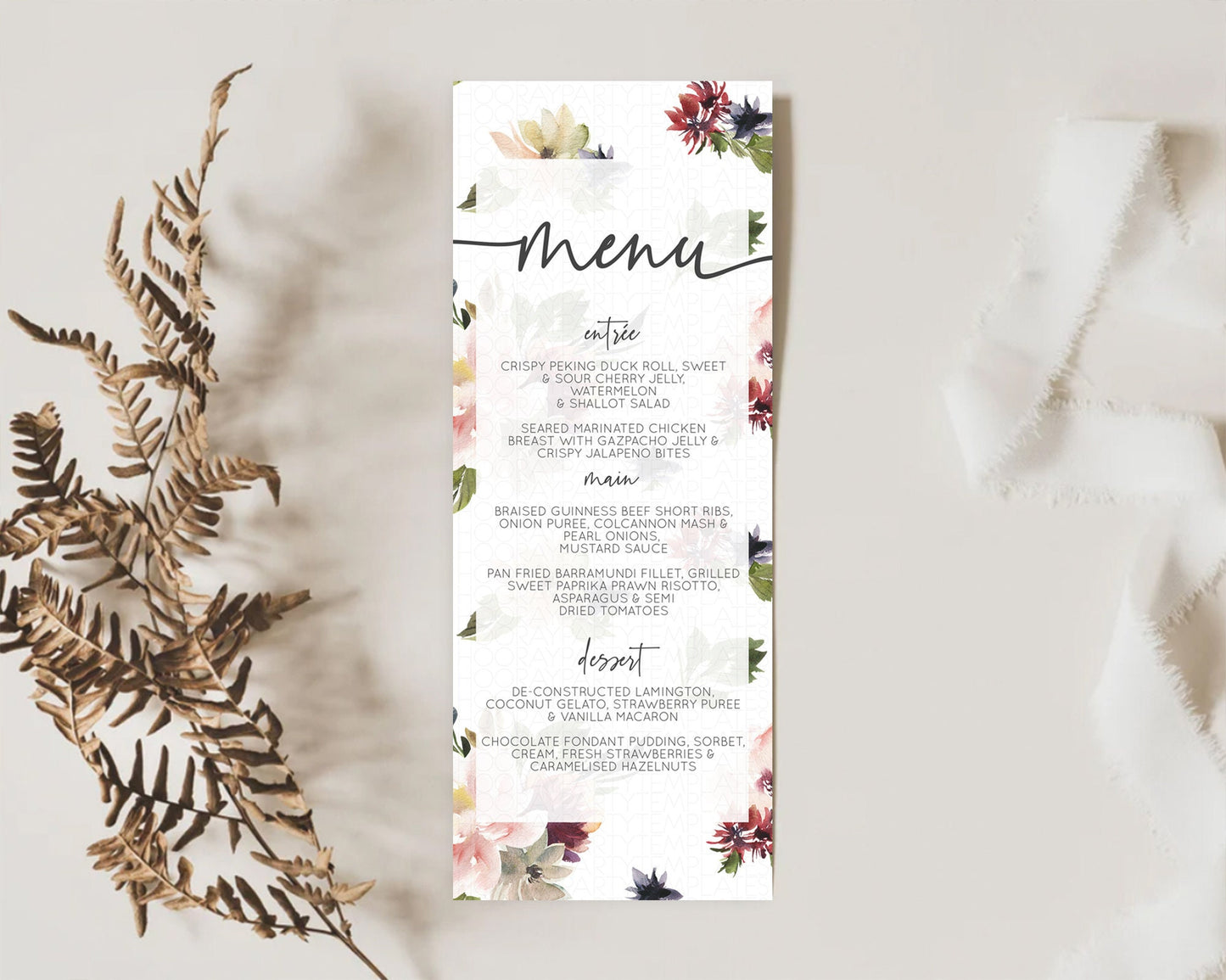 Secret Garden Menu Wildflower Menu Template Pastel Flower Garden Table Decor Boho Floral Dinner Dessert Floral Party Food Menu D10538