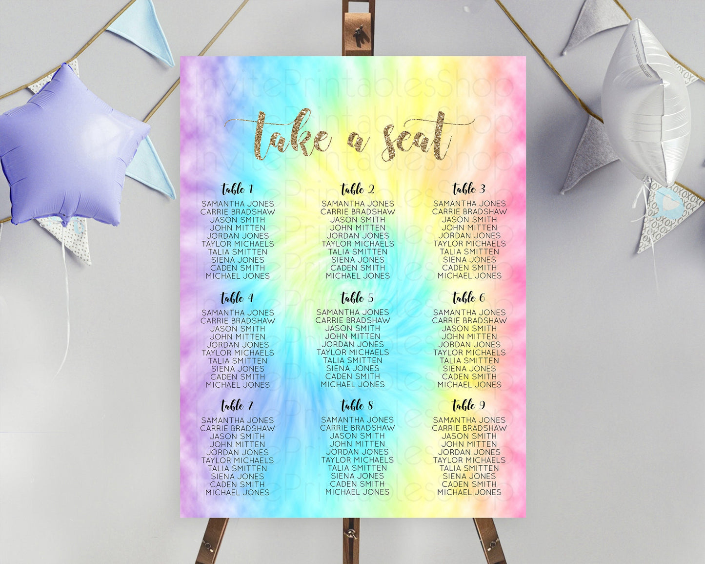 Tie Dye Seating Chart Rainbow Tie Dye Seating Chart Rainbow Colorful Seating Chart Tie Dye Pastel Rainbow Party Decor Take A Seat D10580