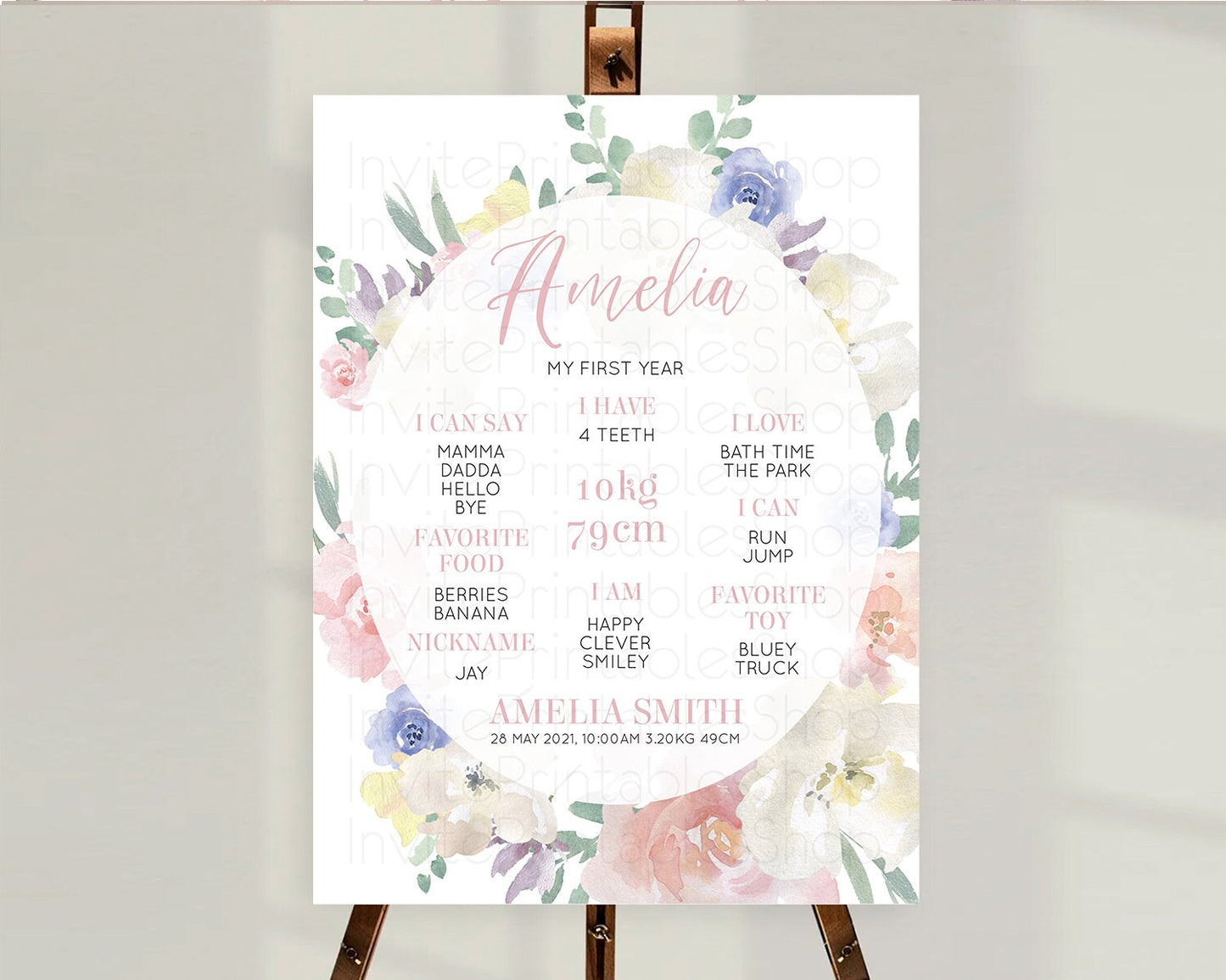 Secret Garden Milestone Board Wildflower First Birthday Milestone Poster Pastel Flowers Milestone Boho Wildflower 1st Birthday Sign D10841