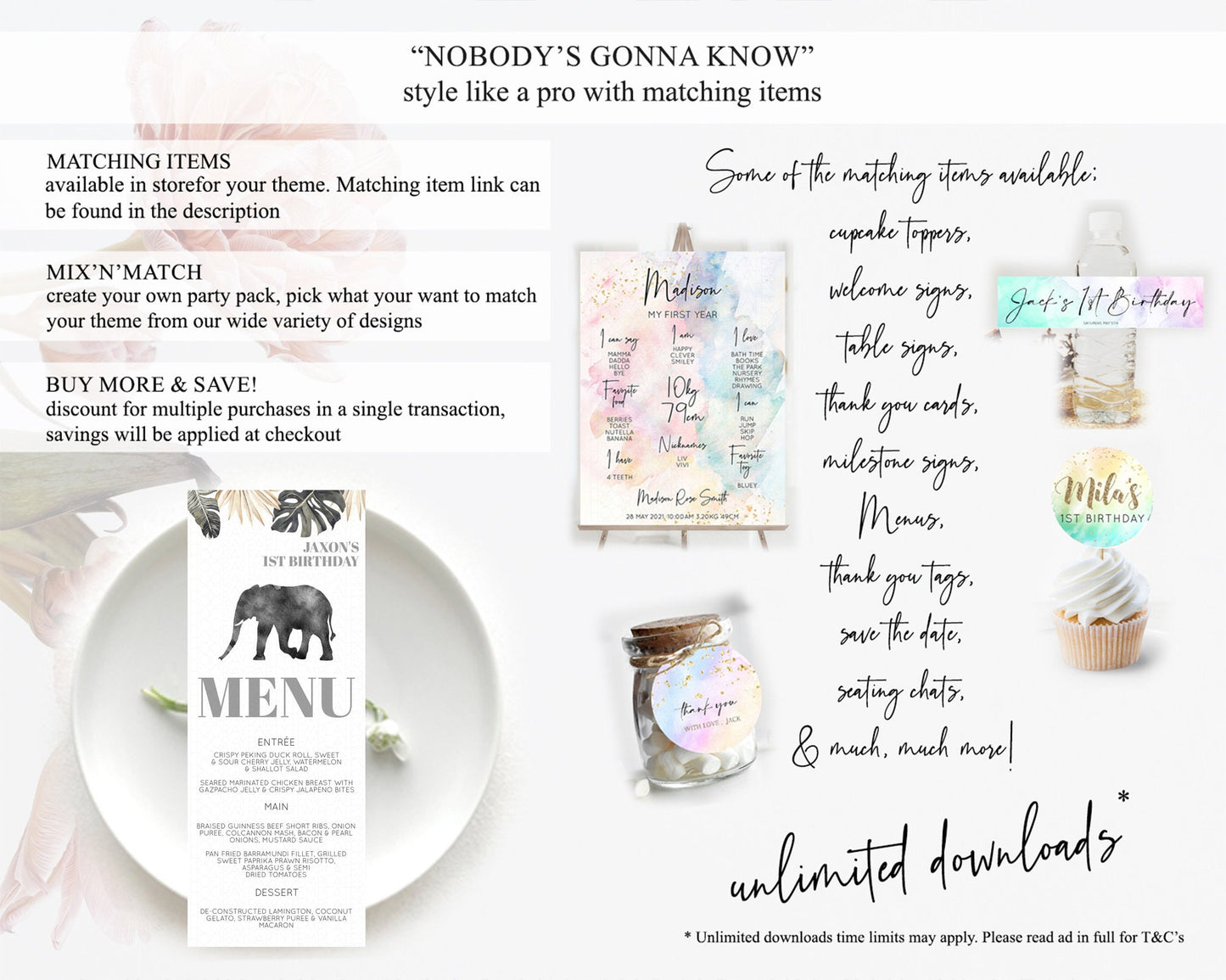 Elephant Menu Elephant Menu Template Elephant Safari Zoo Table Decor Elephant Dinner Dessert Menu Elephant Party Food Menu D10803