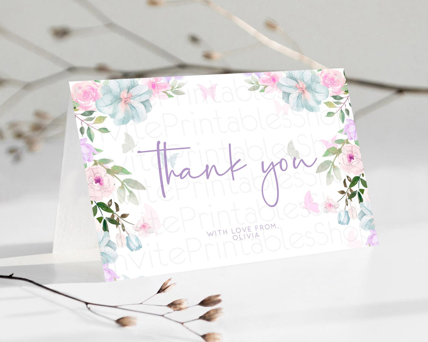 Secret Garden Thank You Wildflower Thank You Card Pastel Flower Garden Birthday Thank You Card Boho Floral Teacher Thank You Card D10494