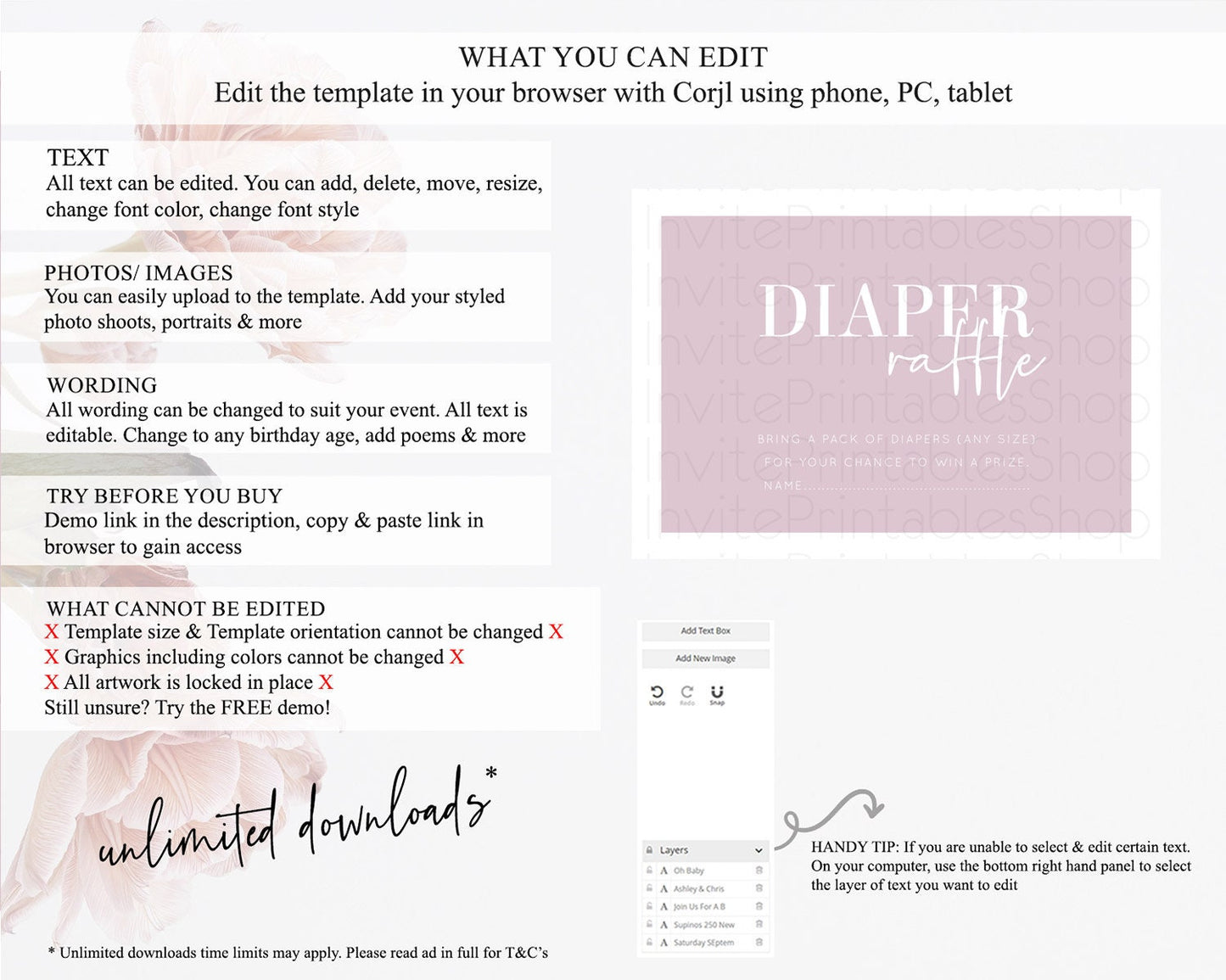 Pink Diaper Raffle Card Plain Pink Diaper Raffle Insert Minimalist Pastel Pink Diaper Ticket Pink Simple Baby Shower Raffle Game D10940