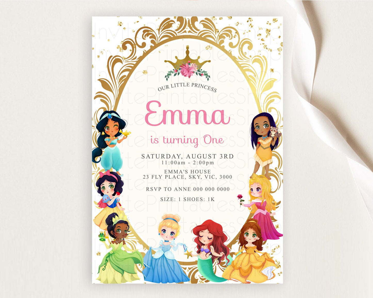 Princess Birthday Invitation Castle Invitation Royal Birthday Fairy Tale Enchanted Mirror Pastel Floral Garden 1st First Birthday D10152