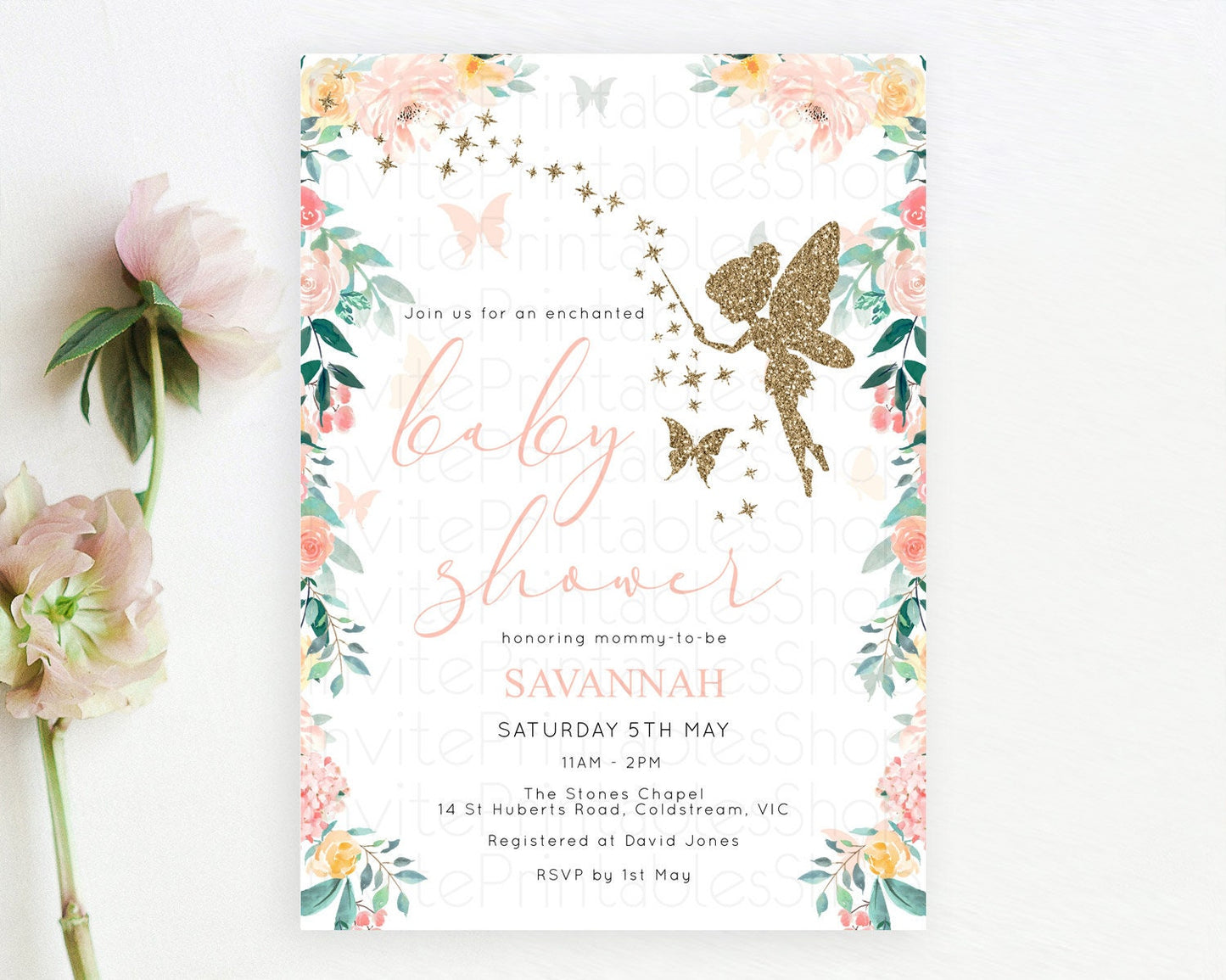 Fairy Baby Shower Invitation Pastel Fairy Invites Fairy Tea Party Fairy Garden Theme Secret Garden Enchanted Garden Floral Butterfly D10789