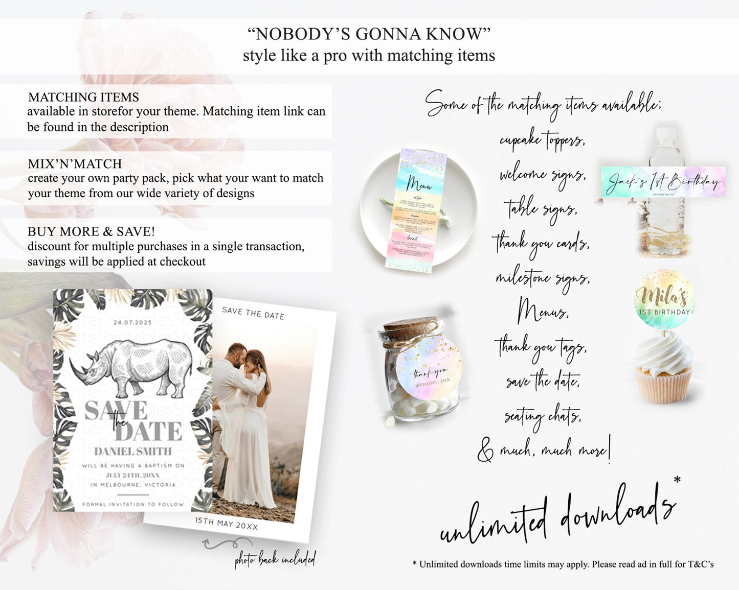 Rhino Save The Date Template Rhino Party Save The Date Safari Adventure Rhino Minimal Theme For 1st Birthday Baptism Baby Shower D10826