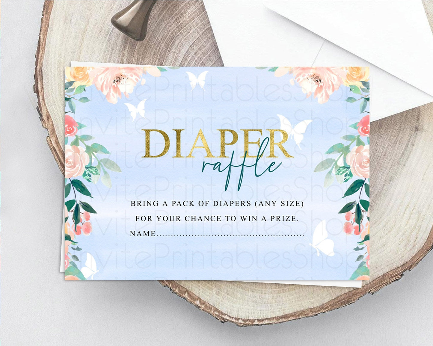 Secret Garden Diaper Raffle Card Boho Wildflower Diaper Raffle Insert Pastel Flower Garden Baby Shower Card Flower Raffle Game D10337