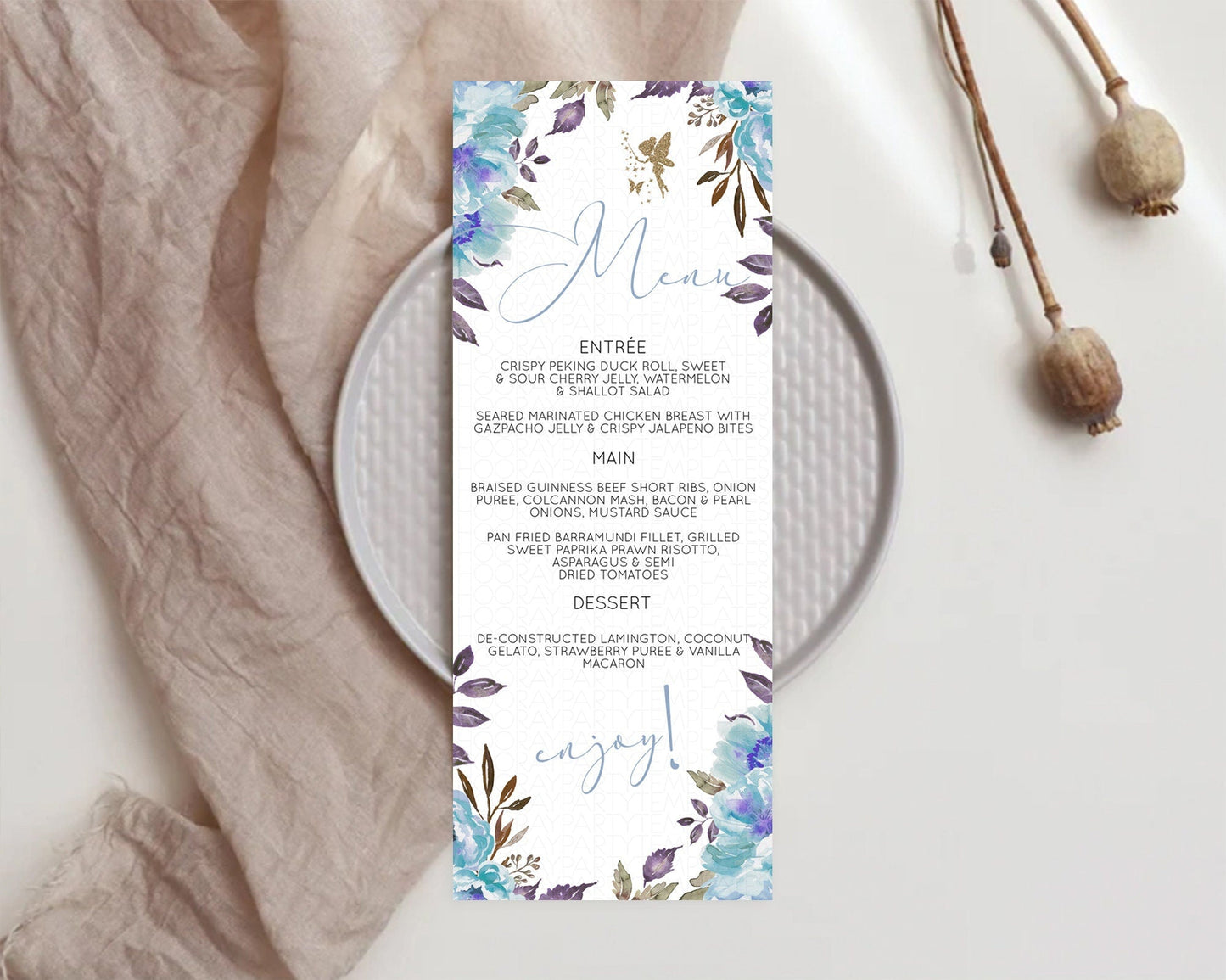 Fairy Menu Fairy Menu Template Enchanted Garden Pastel Floral Butterfly Table Decor Fairy Secret Garden Dinner Dessert Food Menu D10728