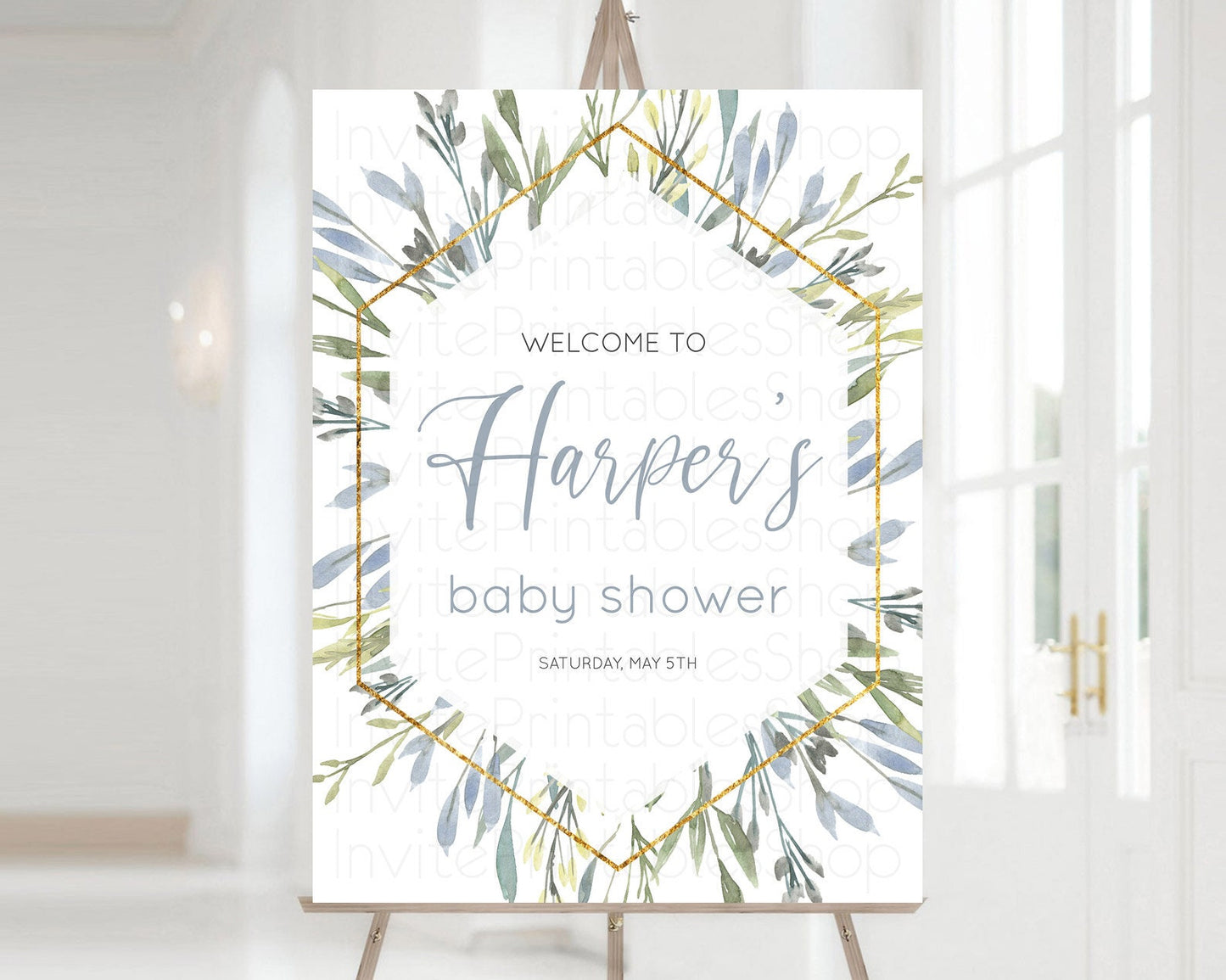 Editable Leafy Baby Shower Welcome Sign Green Leaf Welcome Board Greenery Eu