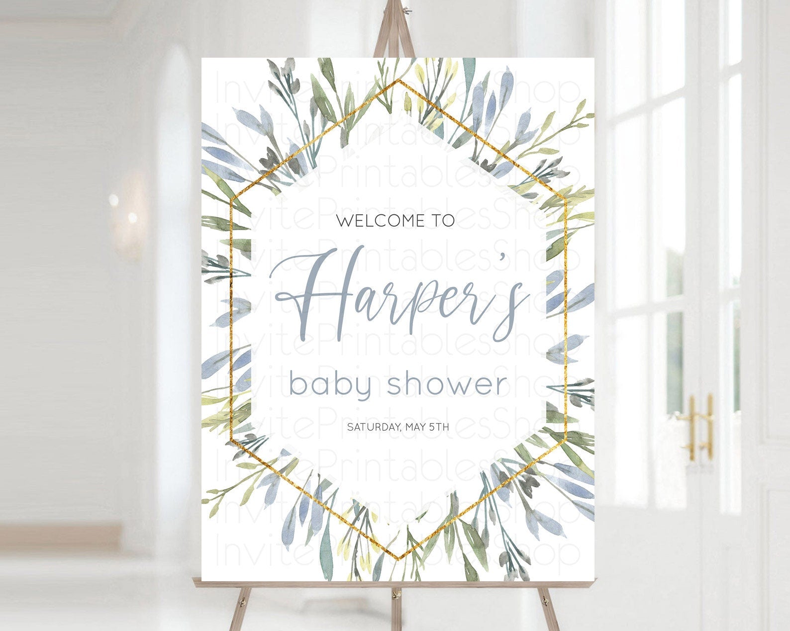 Editable Leafy Baby Shower Welcome Sign Green Leaf Welcome Board Greenery Eu