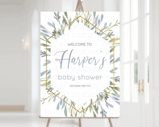 Editable Leafy Baby Shower Welcome Sign Green Leaf Welcome Board Greenery Eu