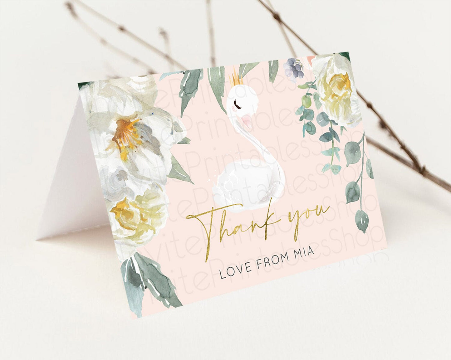 Swan Thank You Swan Princess Ballet Thank You Card Swan Lake Birthday Thank You Cards Secret Garden Pastel Floral Teacher Thank You D10115