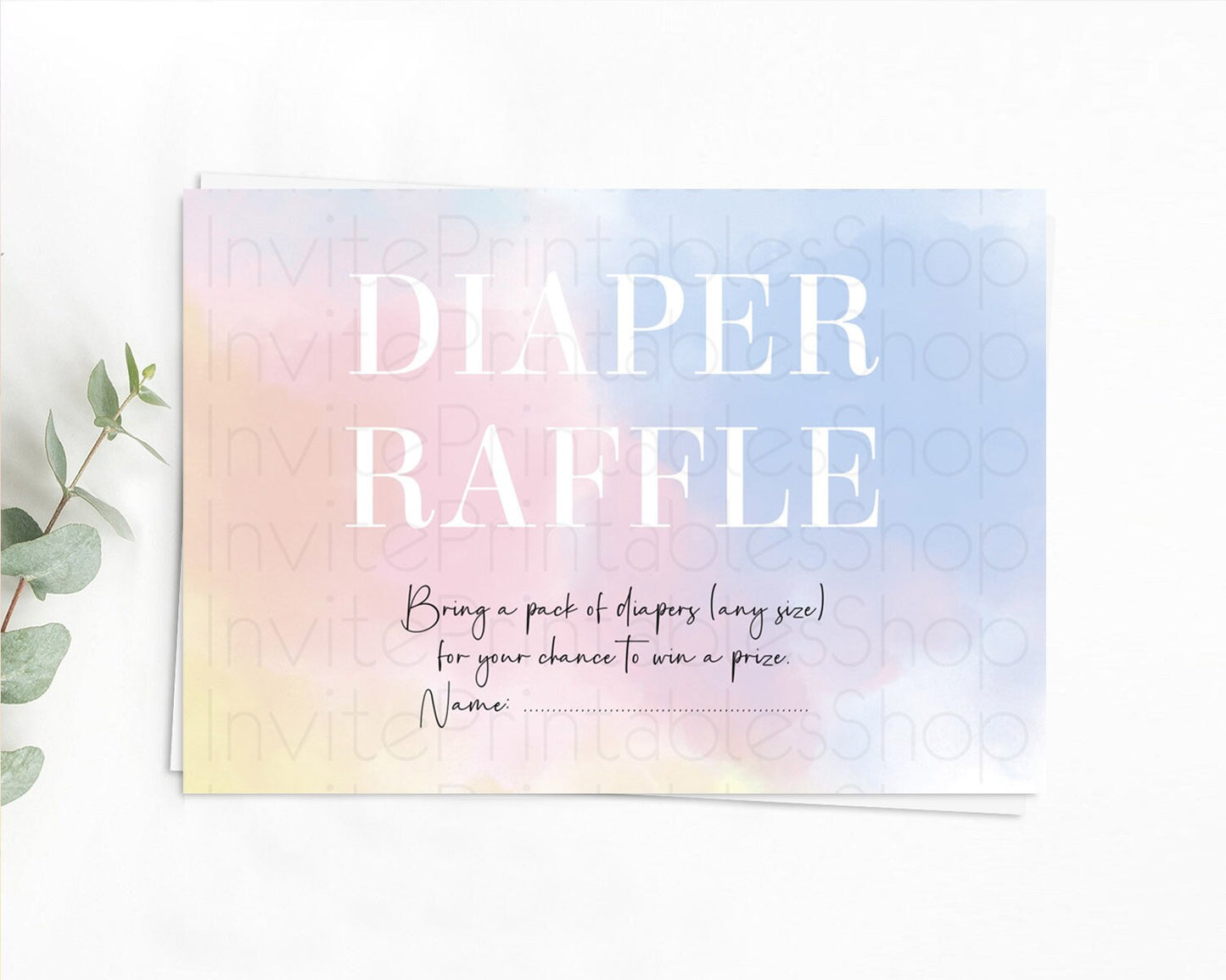 Pastel Diaper Raffle Card Pastel Rainbow Diaper Raffle Insert Colorful Ombre Watercolor Diaper Ticket Confetti Glitter Raffle Game D10373