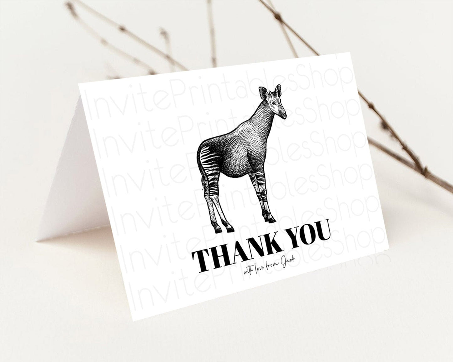 Editable Okapi Thank You Okapi Thank You Card Okapi Party Cards Birthday Tha