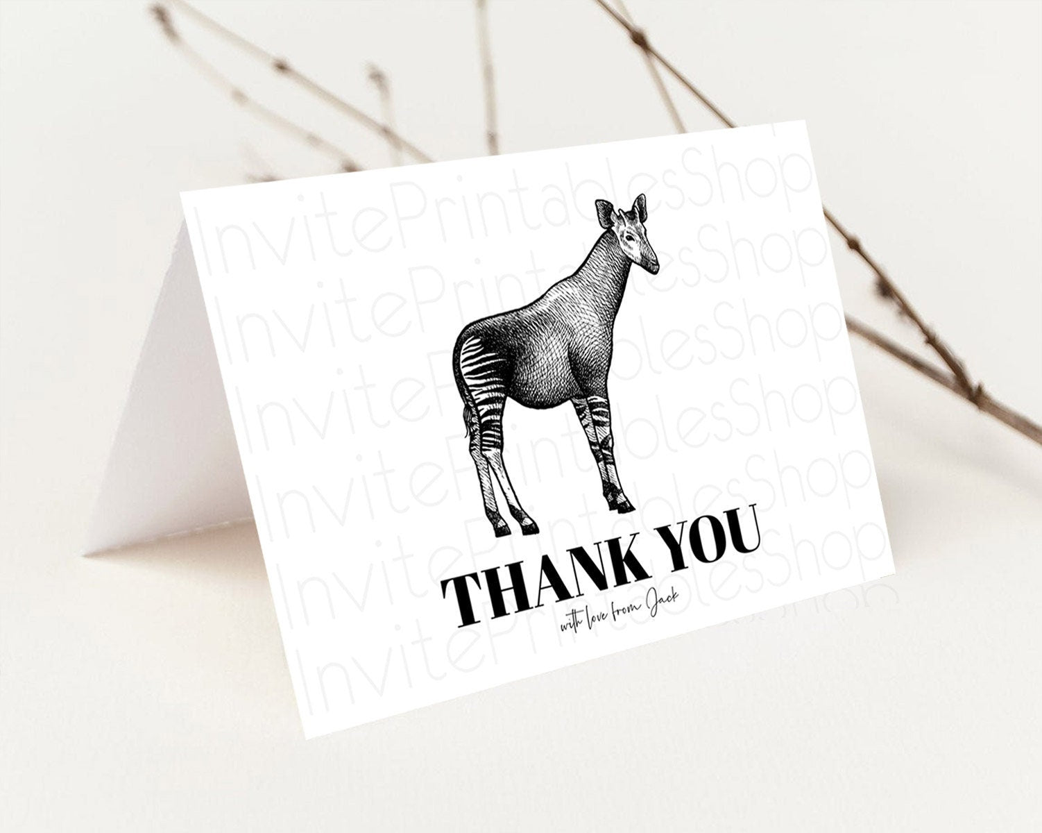 Editable Okapi Thank You Okapi Thank You Card Okapi Party Cards Birthday Tha