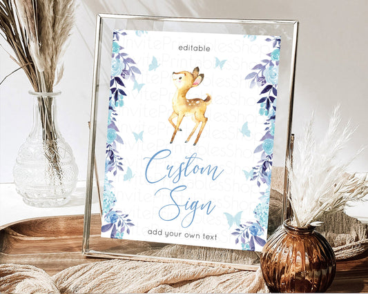 Fawn Deer Sign Pastel Floral Deer Table Sign Decor  Enchanted Forest Butterfly Party 1st Birthday Baptism Baby Shower Bridal Shower D10917