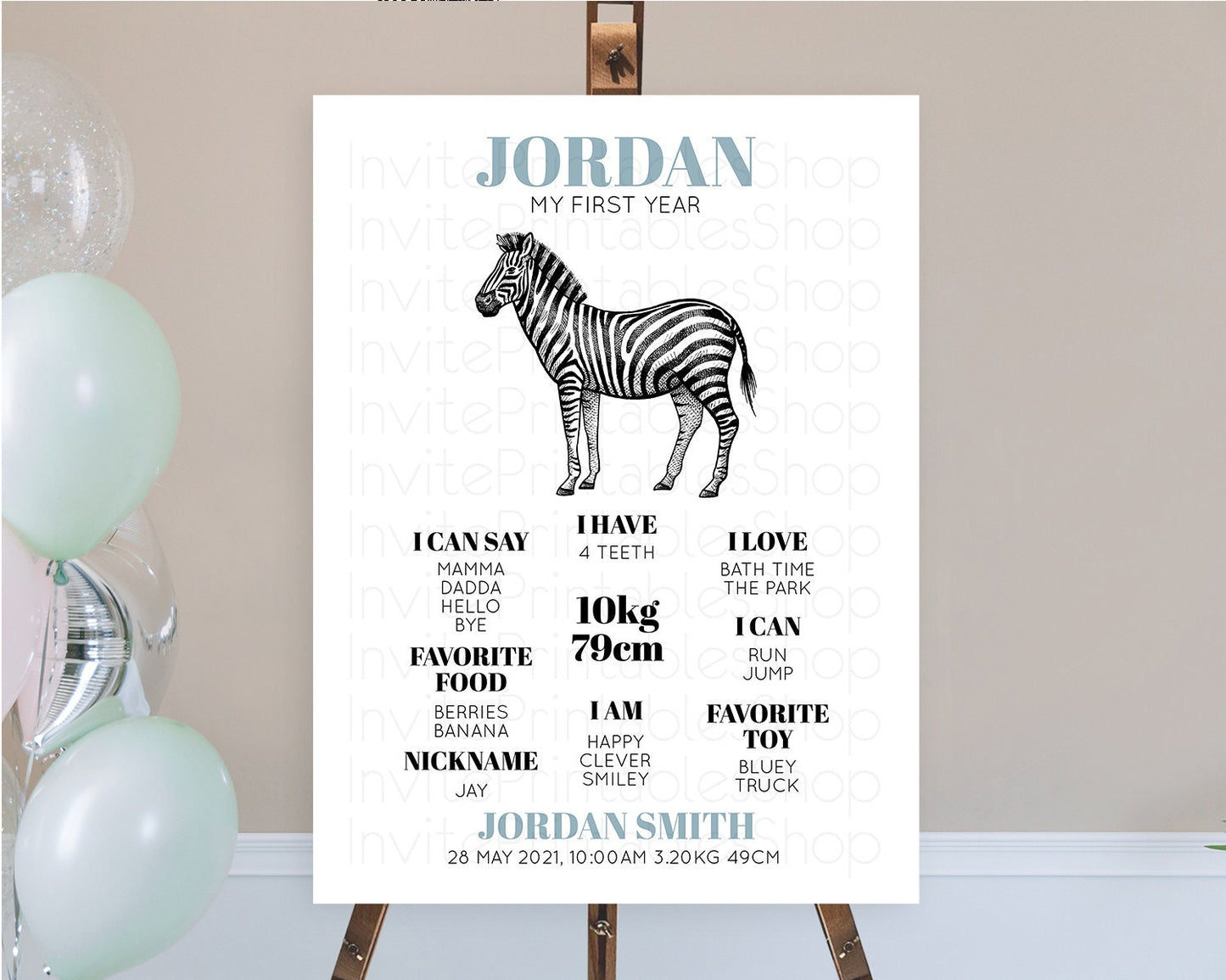 Editable Zebra First Birthday Milestone Board Zebra Milestone Poster Zebra D