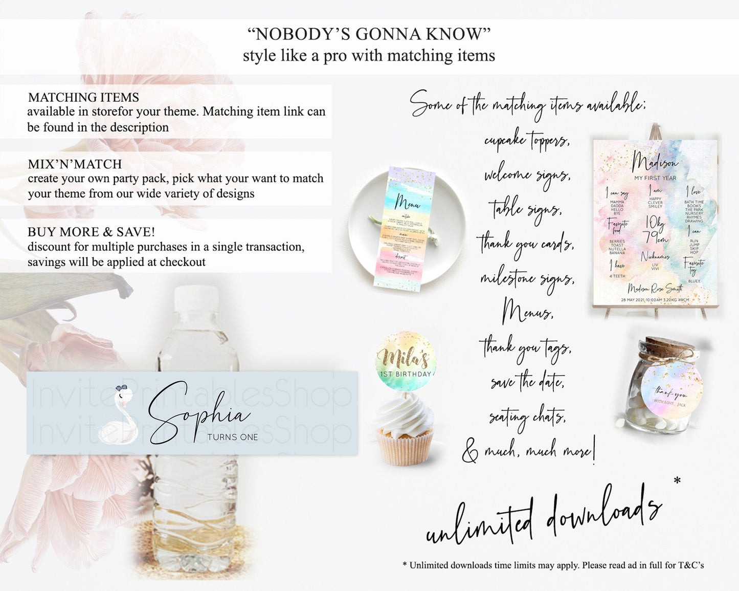 Swan Water Label Template Swan Princess Ballet Party Decor Enchanted Secret Garden Pastel Floral Birthday Baptism Baby Shower D10760