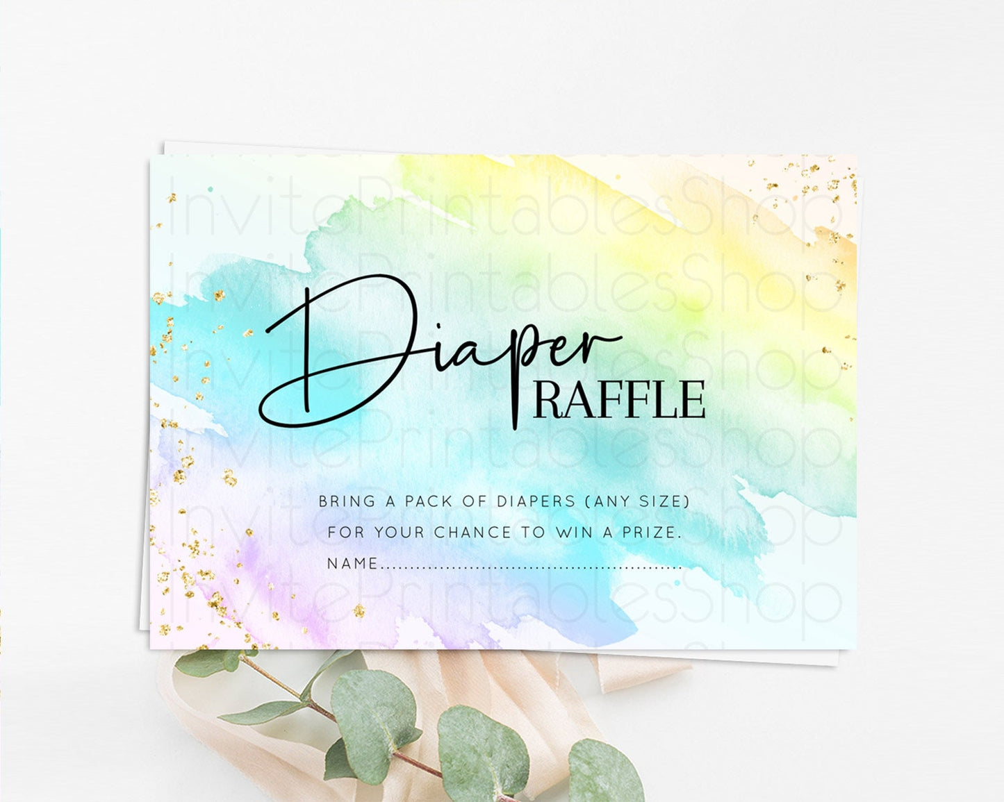 Pastel Diaper Raffle Card Pastel Rainbow Diaper Raffle Insert Colorful Ombre Watercolor Diaper Ticket Confetti Glitter Raffle Game D10171