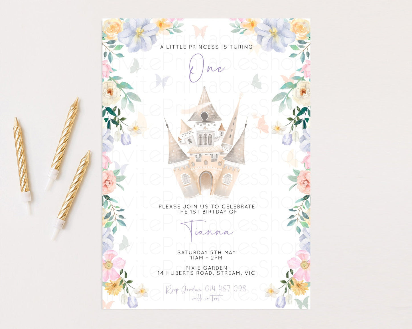 Castle Birthday Invitation Princess Birthday invite Enchanted Garden Invite Pastel Floral Invite Butterfly Garden Invite Royal Party C513