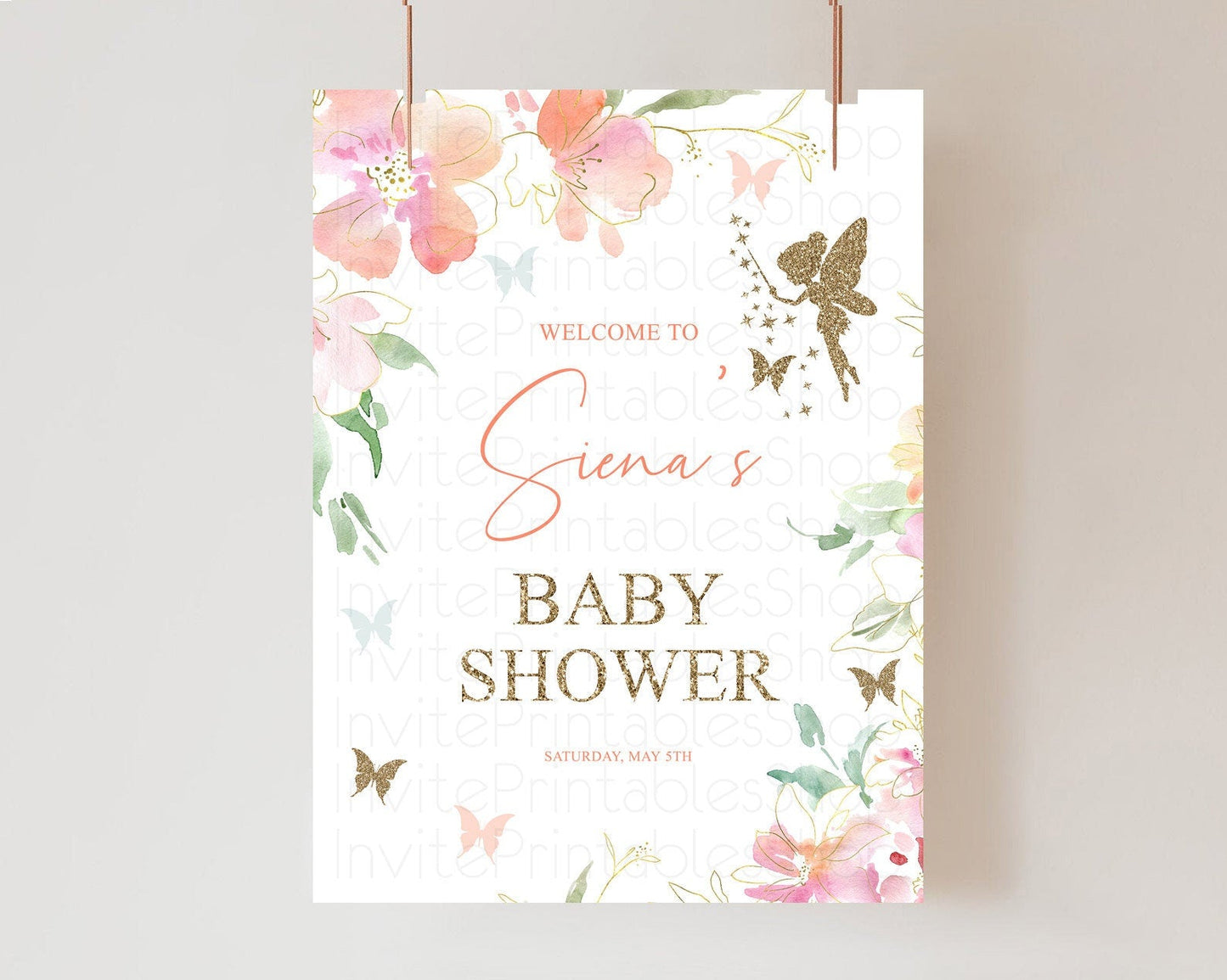 Fairy Baby Shower Welcome Sign Fairy Welcome Board Enchanted Garden Pastel Floral Butterfly Decor Secret Garden Fairy Welcome Sign D10934