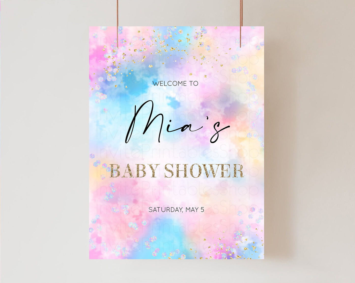 Rainbow Clouds Welcome Board Pastel Rainbow Baby Shower Welcome Colorful Baby Shower Ombre Gold Sprinkles Welcome Baby Shower Poster 589v4
