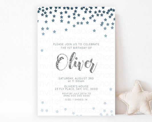 Star Birthday Invitation Pastel Stars Invite Shooting Star Party Rainbow Colorful Confetti Twinkle Little Star 2nd First Birthday D10330