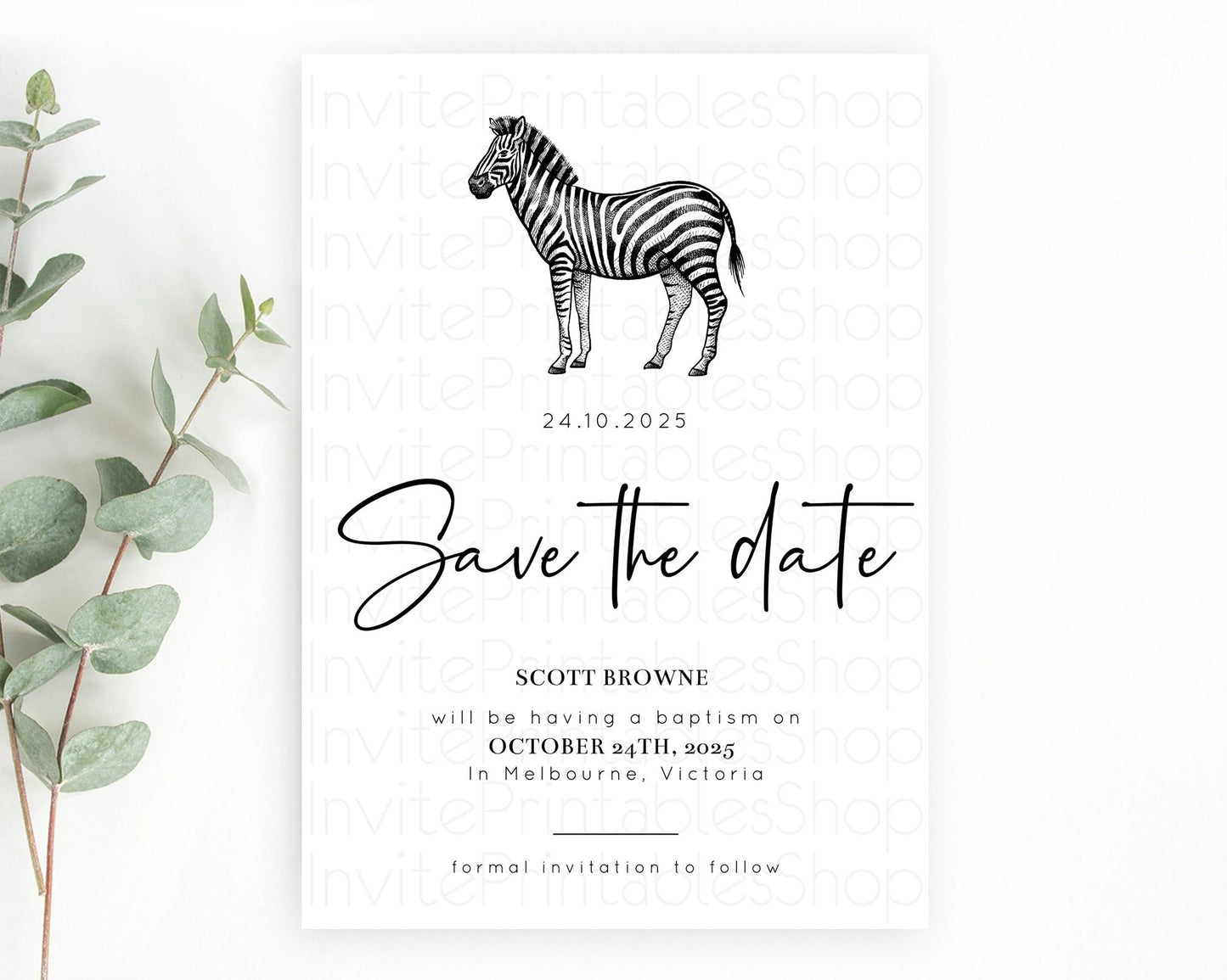 Zebra Save The Date Template Zebra Party Save The Date Safari Adventure Zebra Minimal Theme For 1st Birthday Baptism Baby Shower D10249