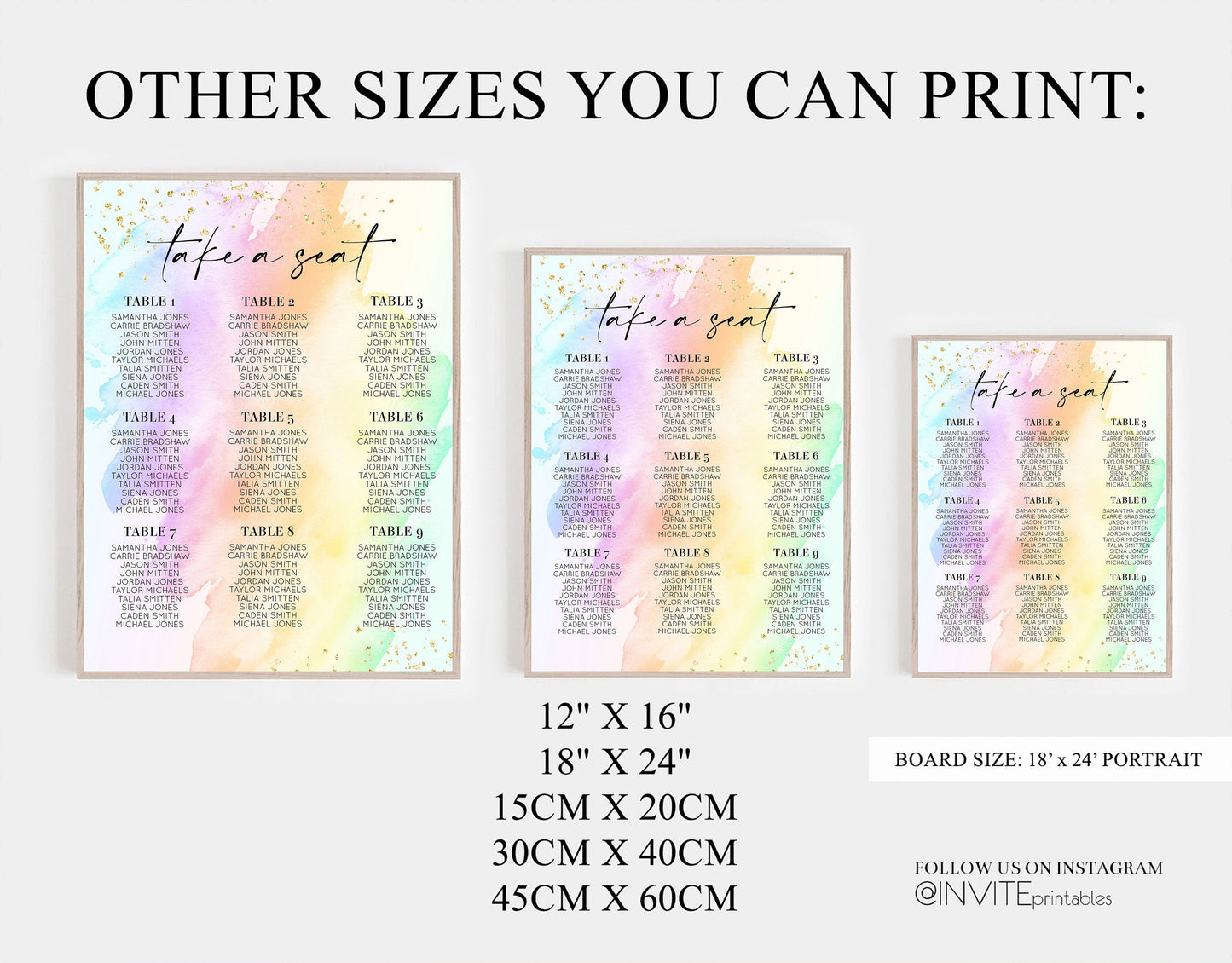 Rainbow Seating Chart Pastel Clouds Seating Sign Gold Sprinkles Seating Poster Ombre Pastel Colors Wedding Christening Birthday Baptism t602