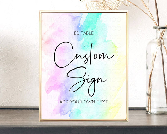 Editable Pastel Sign Ombre Table Sign Decor Pastel Ombre Rainbow Watercolor