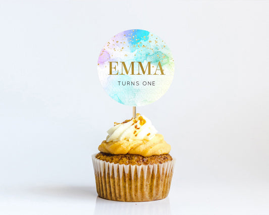 Editable Rainbow Cupcake Toppers Pastel Cupcake Toppers Colorful Pastel Wate