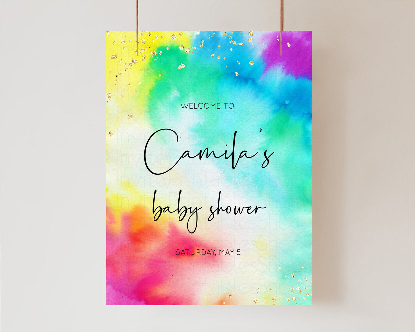 Rainbow Welcome Sign Tie Dye Baby Shower Board Colorful Watercolor Baby Shower Board Pastel Splash Welcome Board Glitter Welcome Poster 511