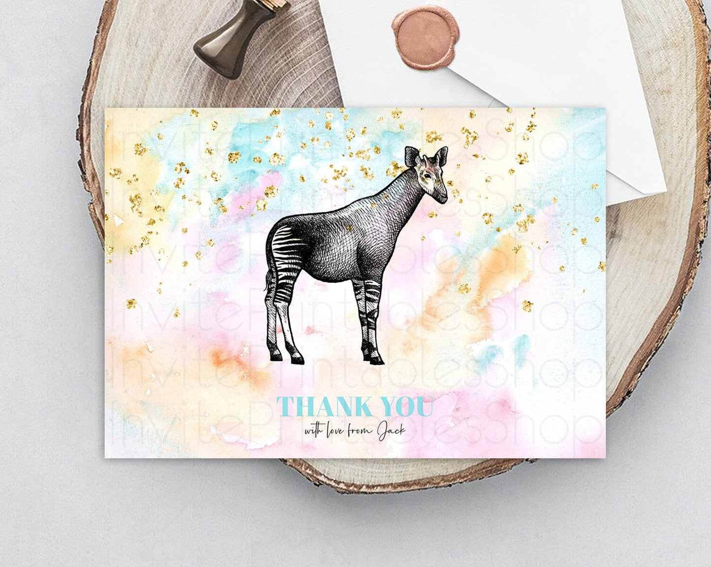 Pastel Okapi Thank You Rainbow Okapi Thank You Card Colorful Rainbow Birthday Thank You Pastel Okapi Teacher Thank You Card Template D10282