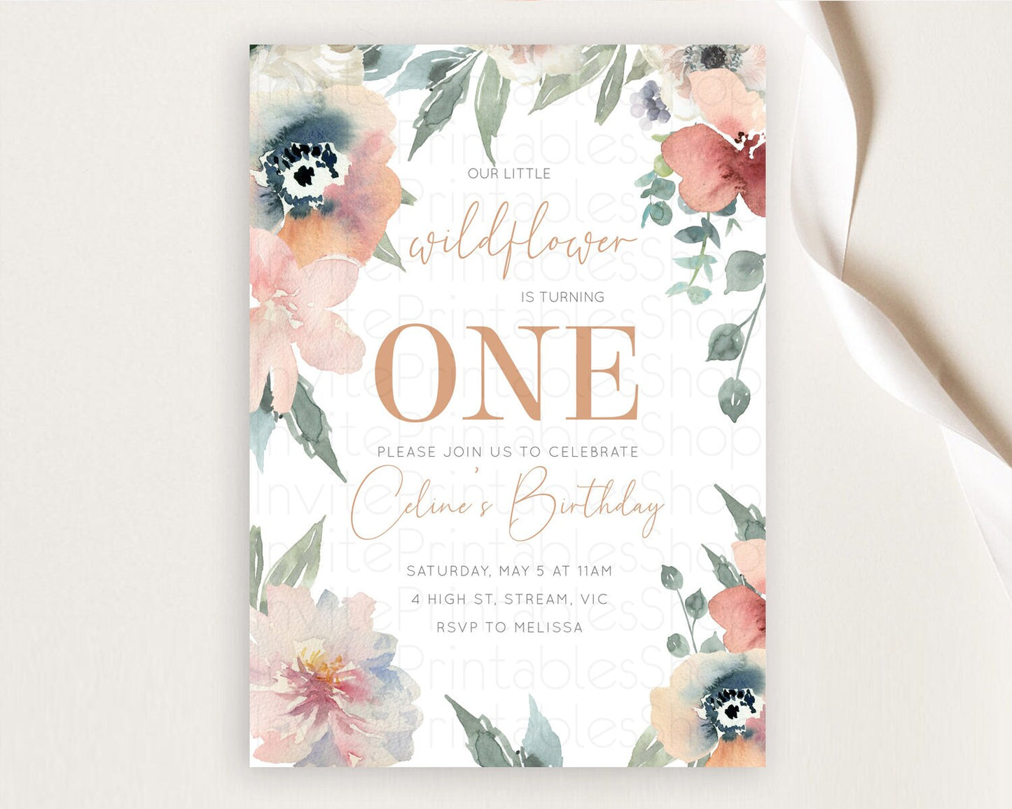 Secret Garden Invitation Wildflower Birthday Invitation Pastel Flowers Invite Enchanted Garden Boho Floral 3rd 2nd First Birthday D10787