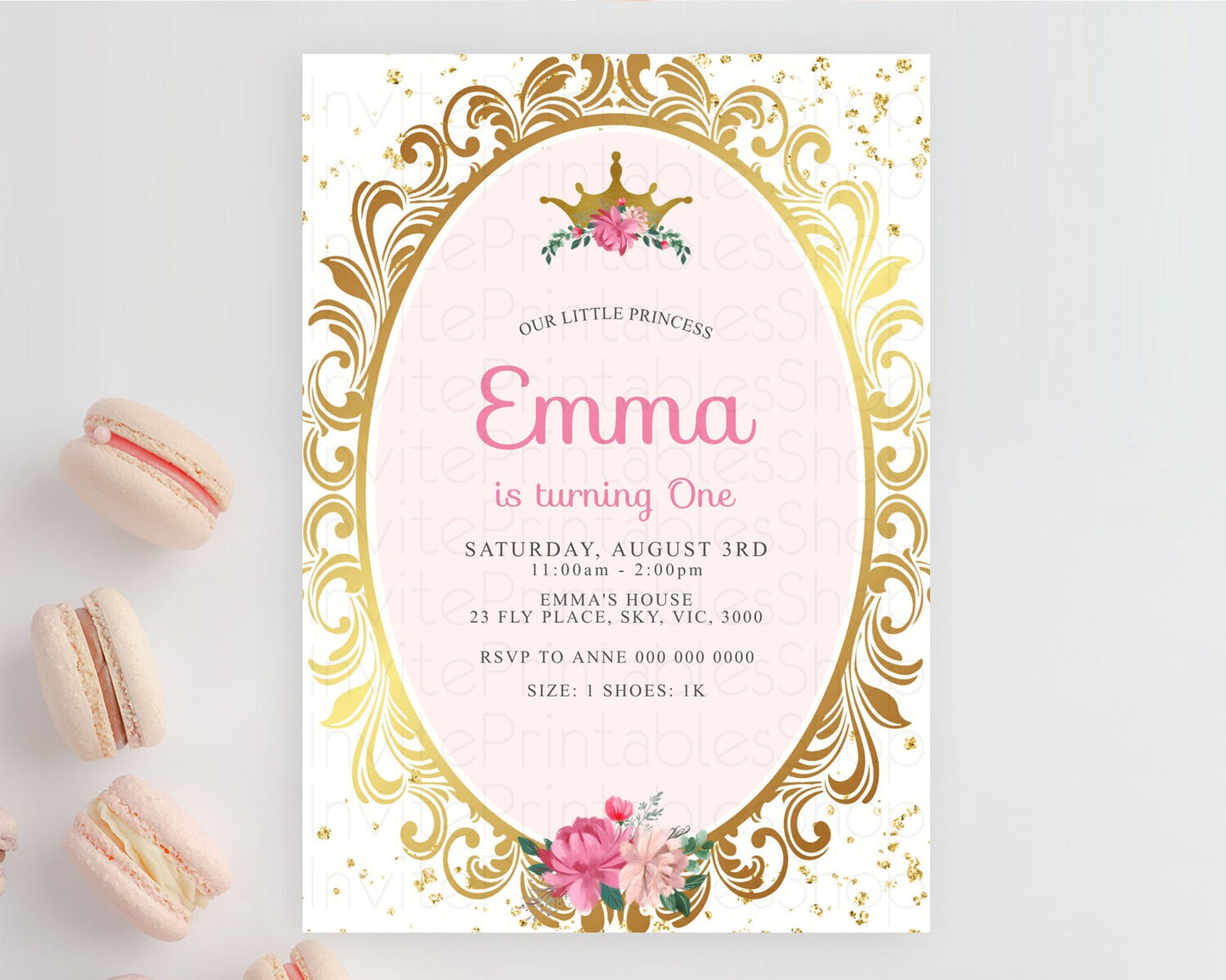 Princess Birthday Invitation Castle Invitation Royal Birthday Fairy Tale Enchanted Mirror Pastel Floral Garden 1st First Birthday D10128