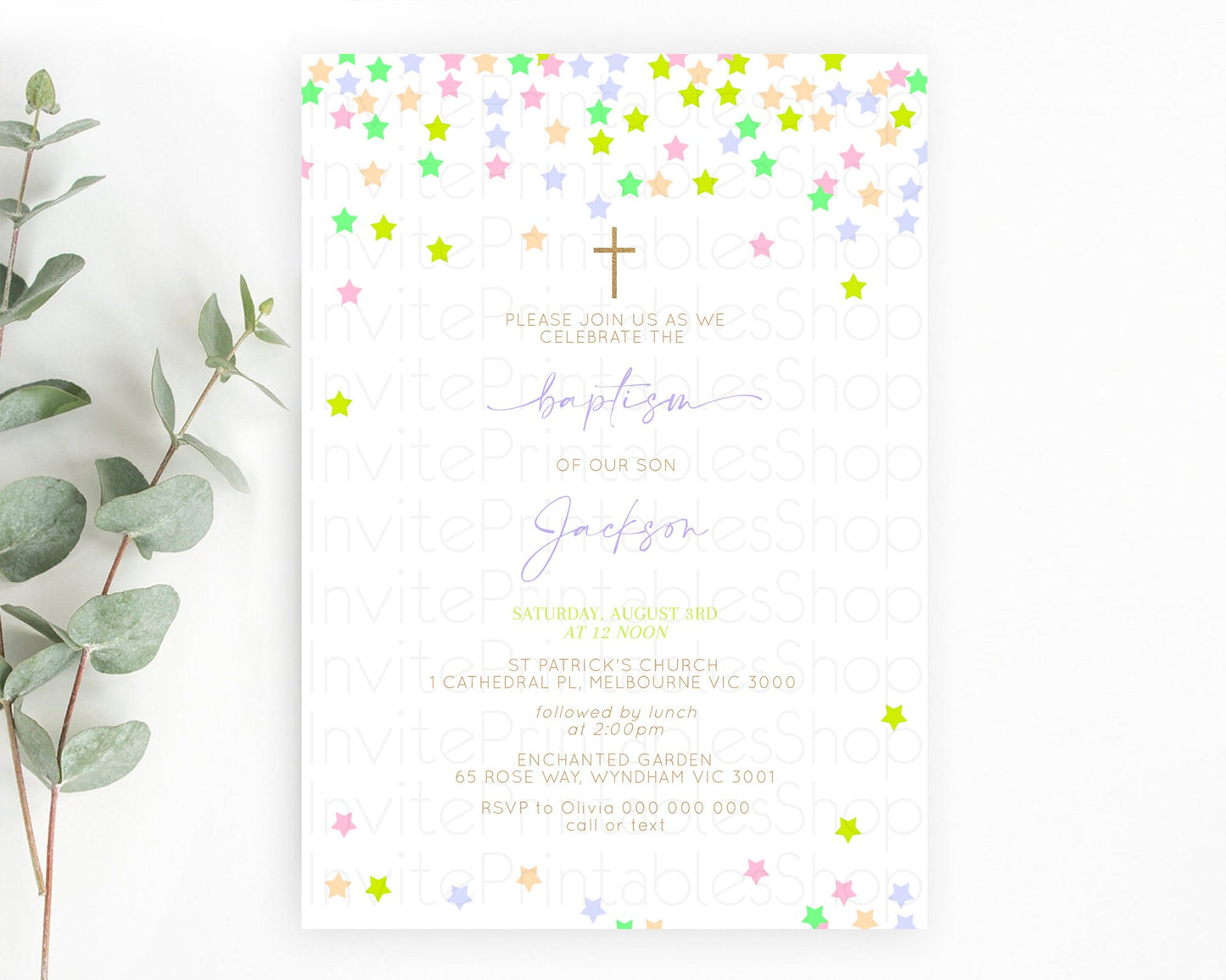 Star Baptism Invitation Pastel Stars Baptism 1st Birthday Invitation Rainbow Colors Confetti Twinkle Little Star Christening Invite D10396