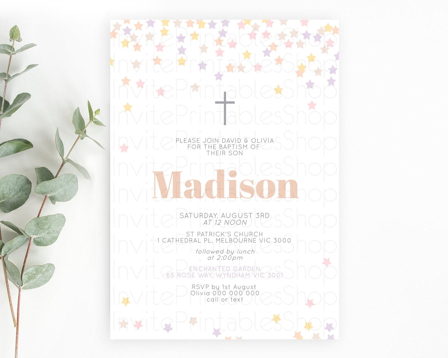 Star Baptism Invitation Pastel Stars Baptism 1st Birthday Invitation Rainbow Colors Confetti Twinkle Little Star Christening Invite D10810