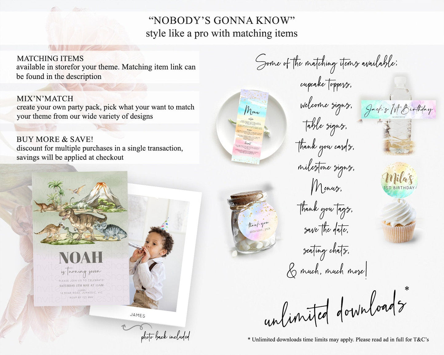 Dinosaur Birthday Invitation Dinosaur Volcano Invitation Watercolor Dinosaur Volcano T-Rex Raptor Jurassic 1st 2nd 3rd Birthday D10671