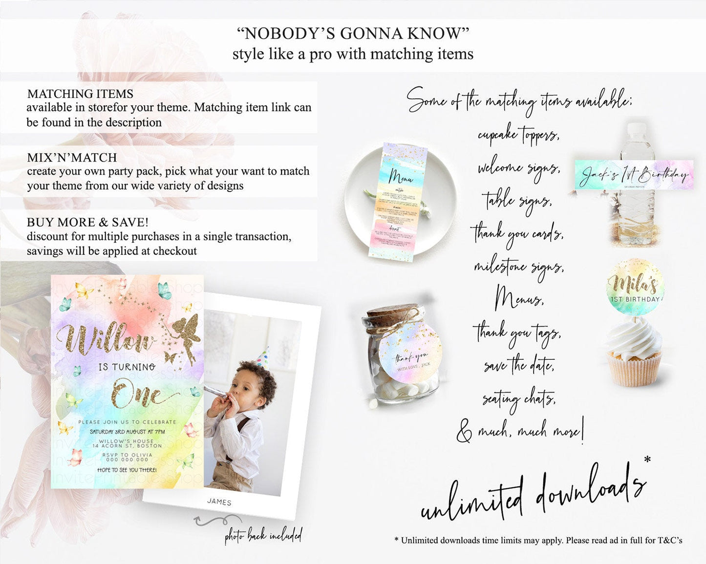 Pastel Fairy Birthday Invitation Pastel Butterflies Fairy Birthday Invitation Rainbow Ombre Watercolor 1st 2nd Birthday Invitation D23349