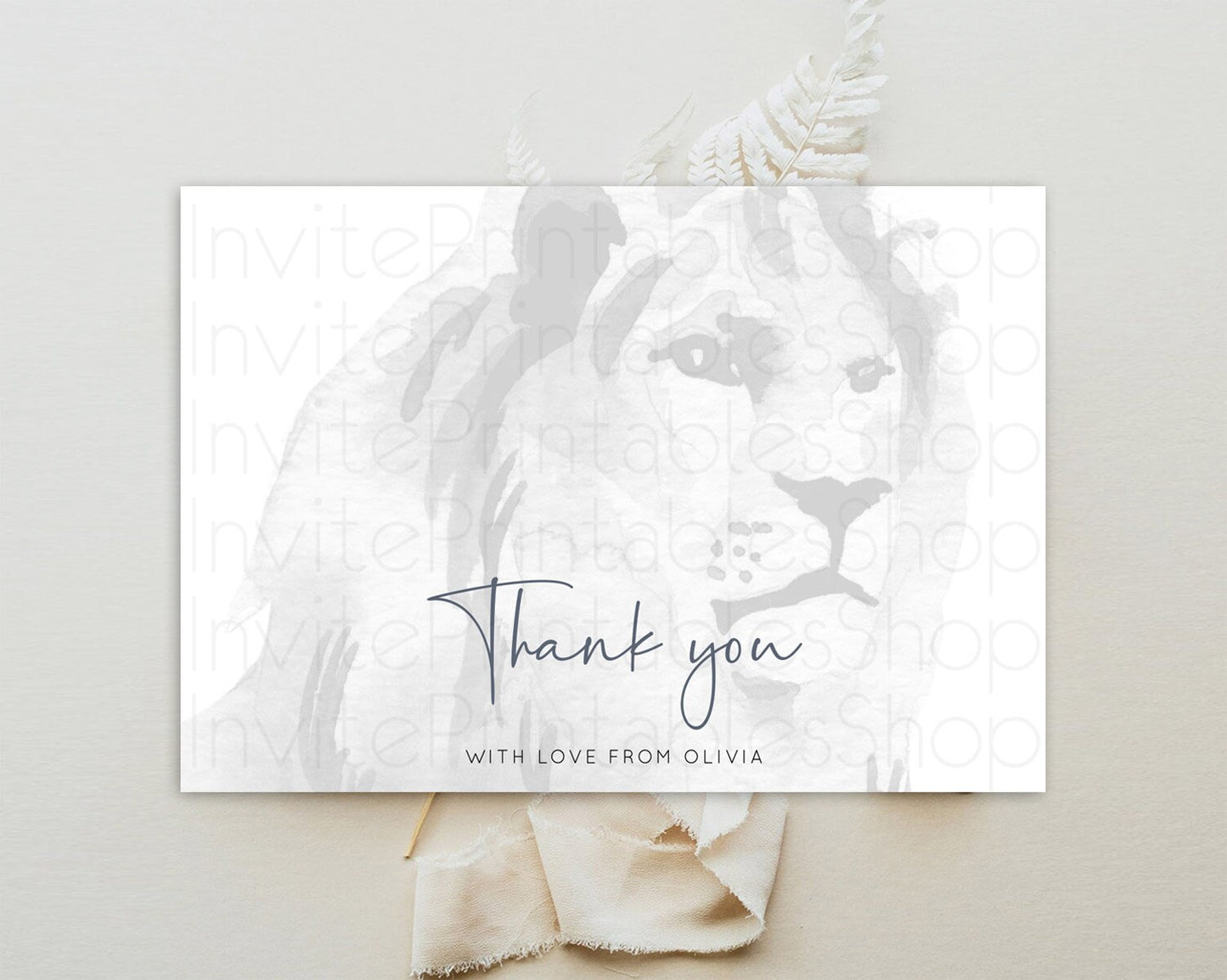 Lion Thank You Lion Thank You Card Lion Party Birthday Thank You Card Safari Lion Cards Dried Palm Fern Lion Teacher Thank You Cards D10299