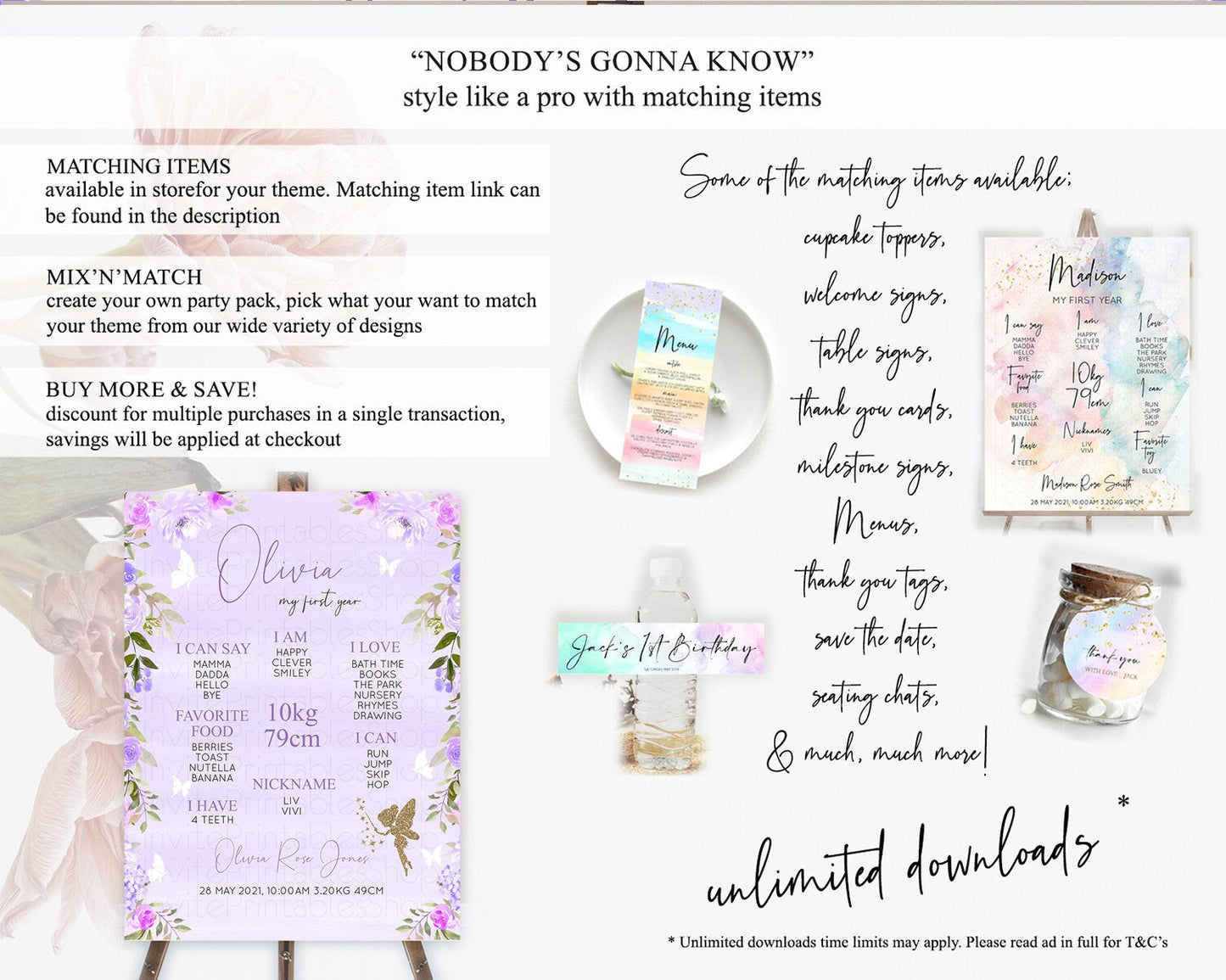 Fairy First Birthday Milestone Poster Fairy Secret Garden Milestone Board Enchanted Garden Pastel Floral Butterfly 1st Birthday Sign D10910