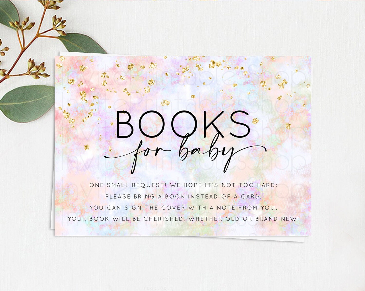 Pastel Books For Baby Card Pastel Rainbow Book Insert Colorful Ombre Watercolor Book Card Confetti Glitter Baby Book Poem Request D10649