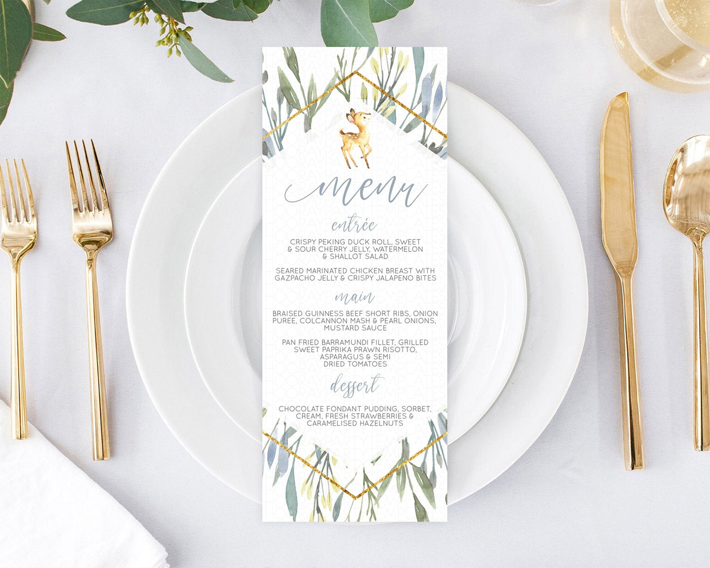 Editable Fawn Menu Deer Menu Template Pastel Floral Deer Table Decor Enchant